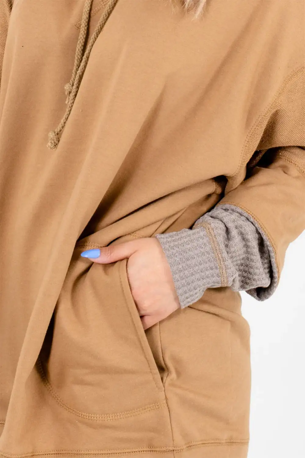 Contrast Hood Patchwork Pocketed Relaxed Sweatshirt