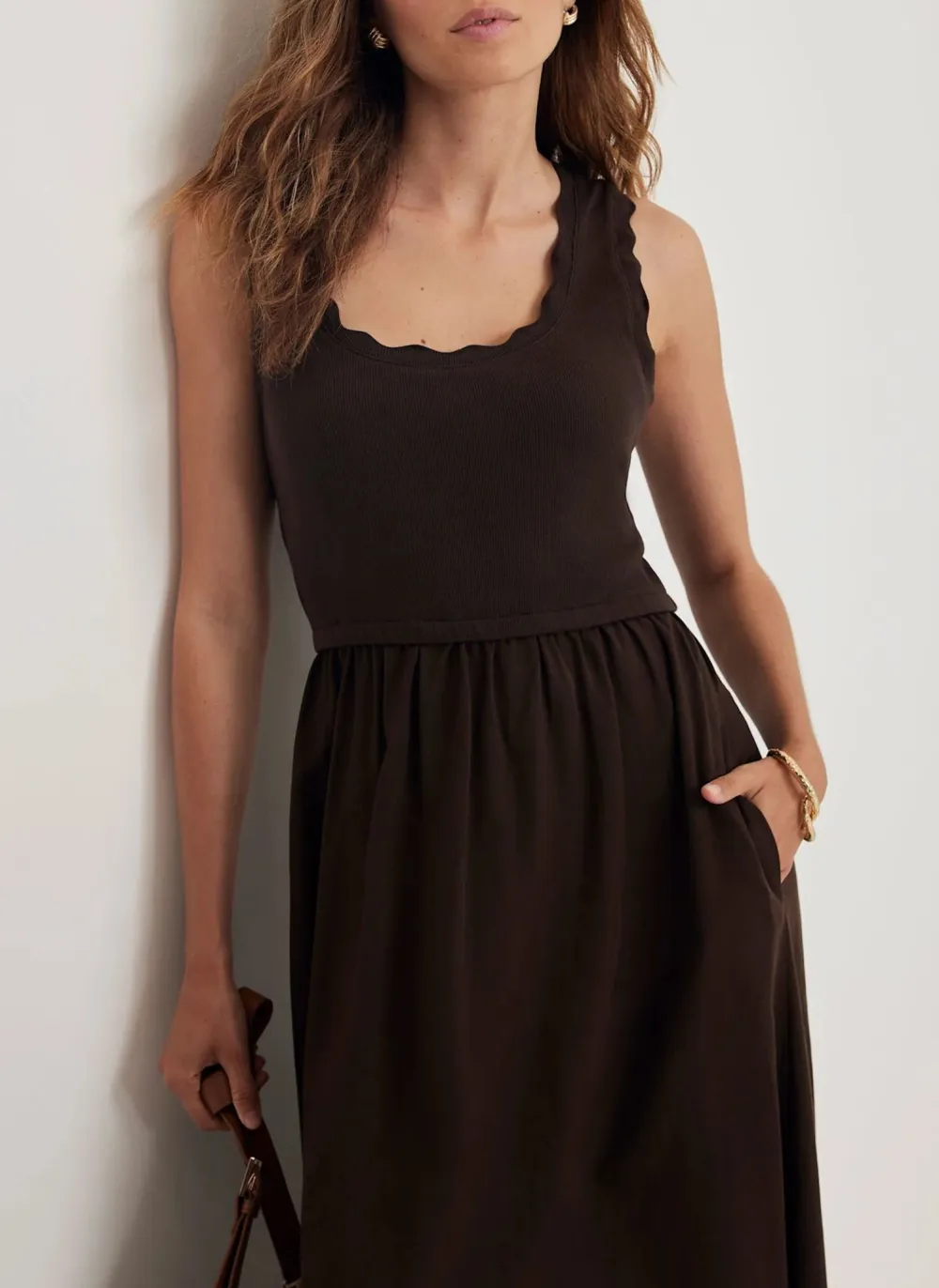 Casual Style Scallop Midi Dress