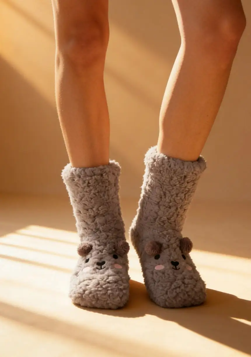 Long Plush Bear Motif Socks
