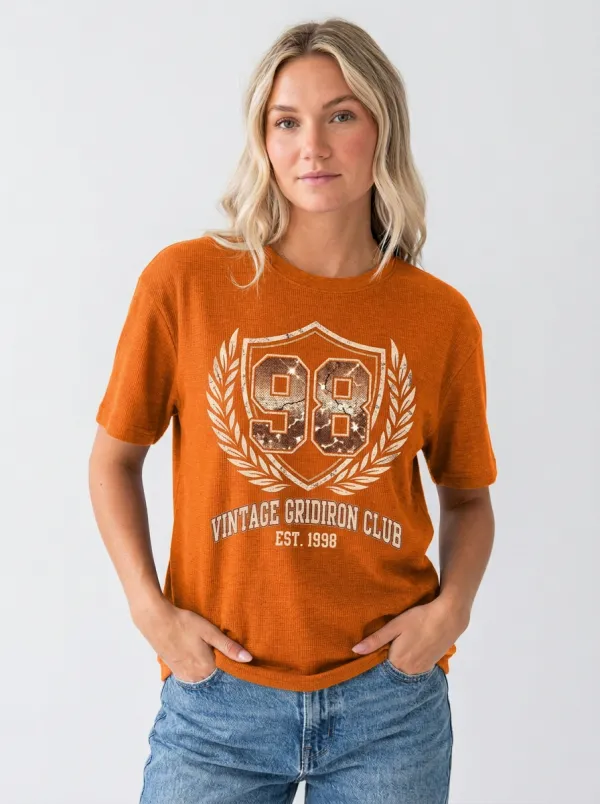 Women's Football Fan Vintage Gridiron Club 98 Printed T-Shirt