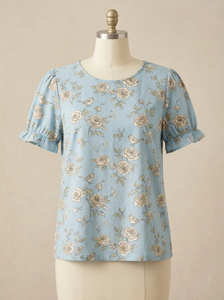 Bird Floral Women's Loose Printed T-Shirt