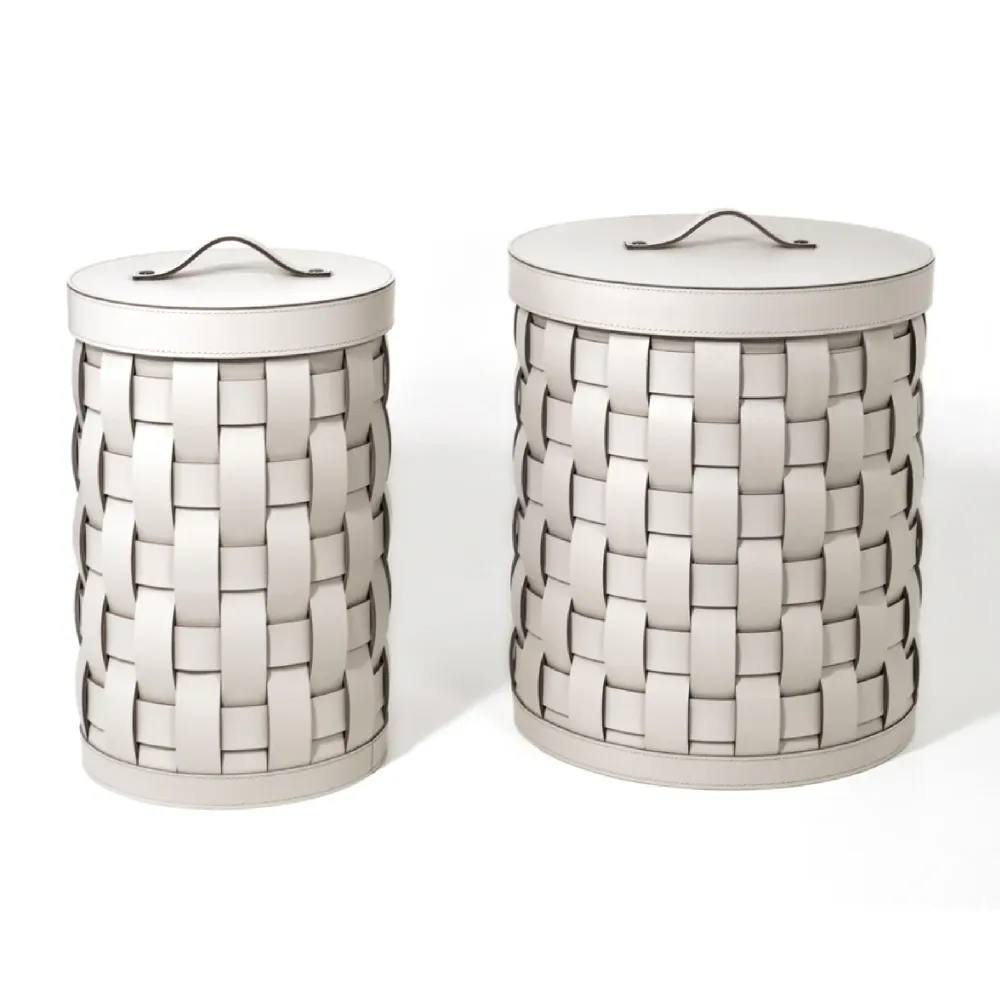 Woven Leather Lidded Paper Bin