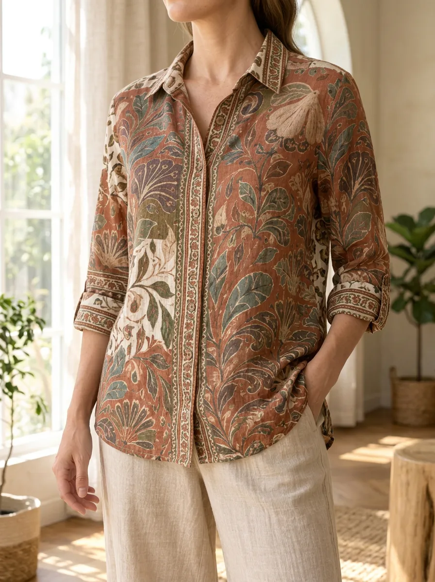 Women's Petal Vintage Botanical Floral Shirt