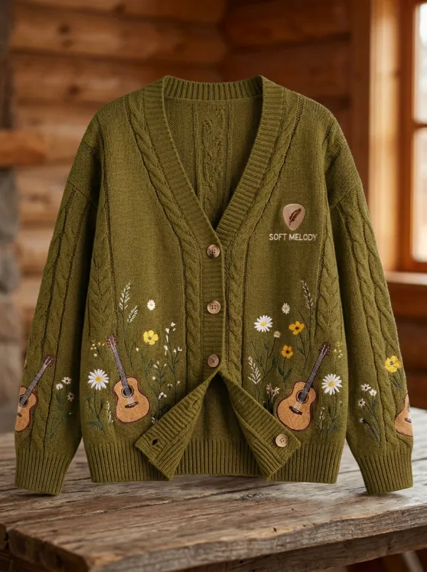 Rustic Guitar Country Music Cardigan