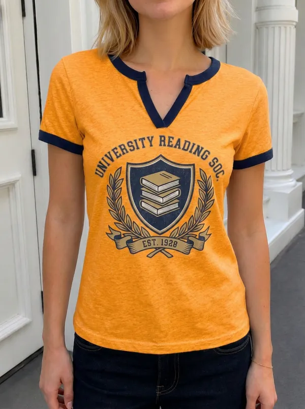 Women's Book Lover University Reading Society Shield Printed T-shirt