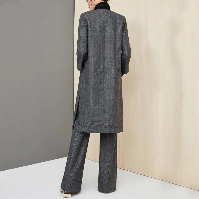 Wool Coat Wide Leg Pants Set