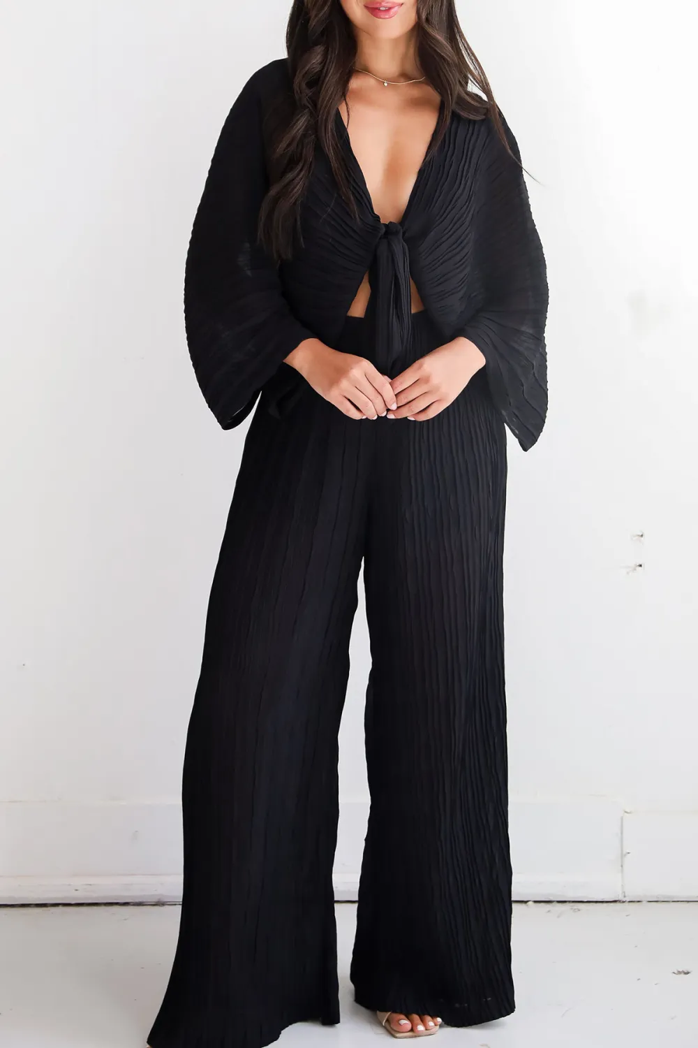 Black Pleated Wide Leg Pants