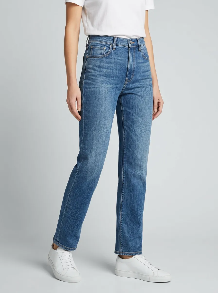 Practical High-Rise Vintage-Wash Women's Straight-Leg Jeans