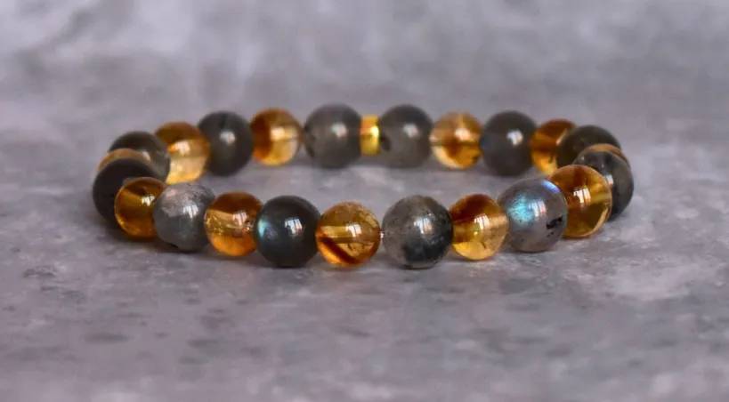 Gemini Zodiac Citrine Labradorite Bead Bracelet