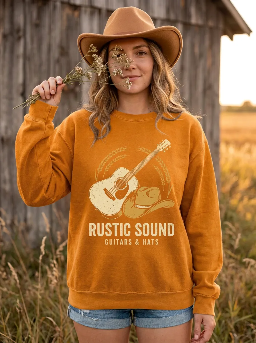 Guitar Cowboy Cowboy-Hat Country Music Crewneck Sweatshirt