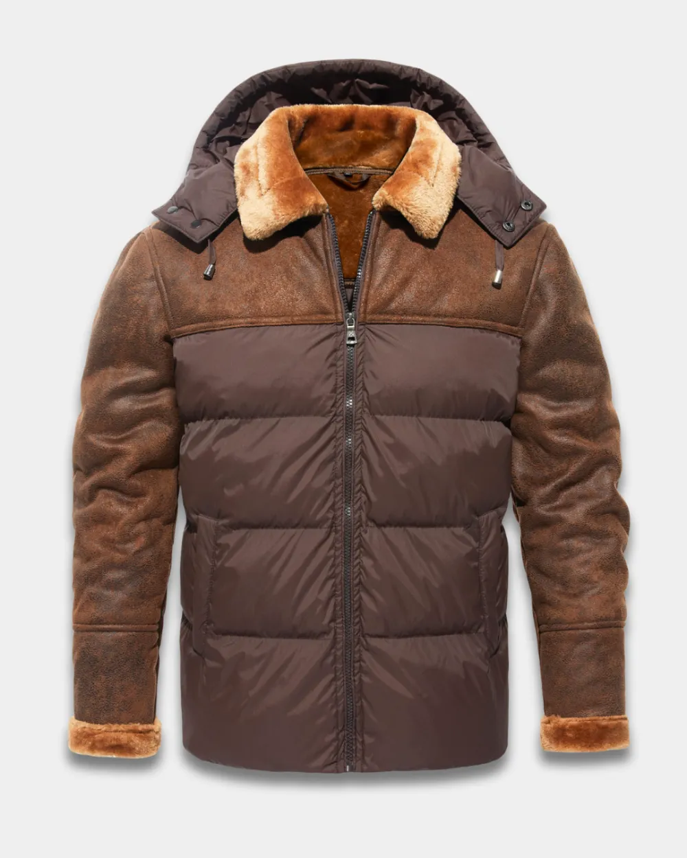 Mixed Texture Shearling Collar Jacket