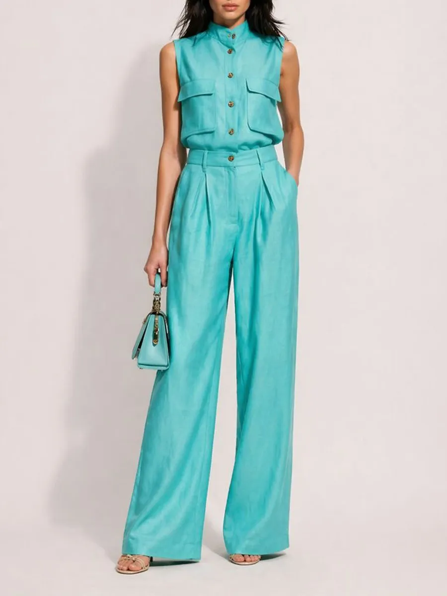 Briella Sleeveless Vest Wide-Leg Pants Set