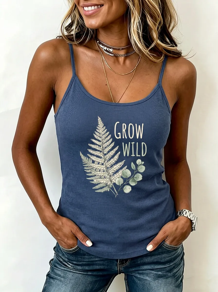 Women's Nature Lover Grow Wild Fern Leaf Printed Tank Top