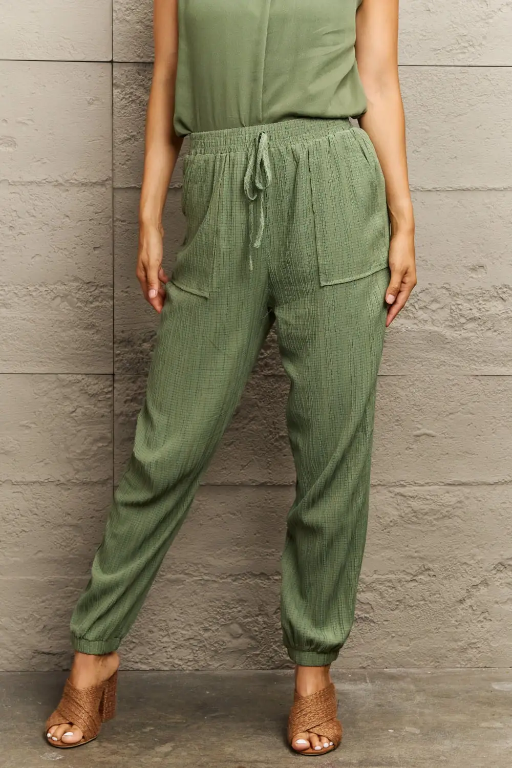 Tie Waist Long Pants With Pocket