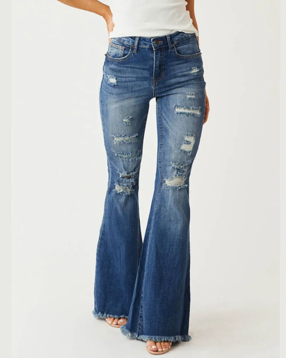 Distressed Stretch Flare Jeans