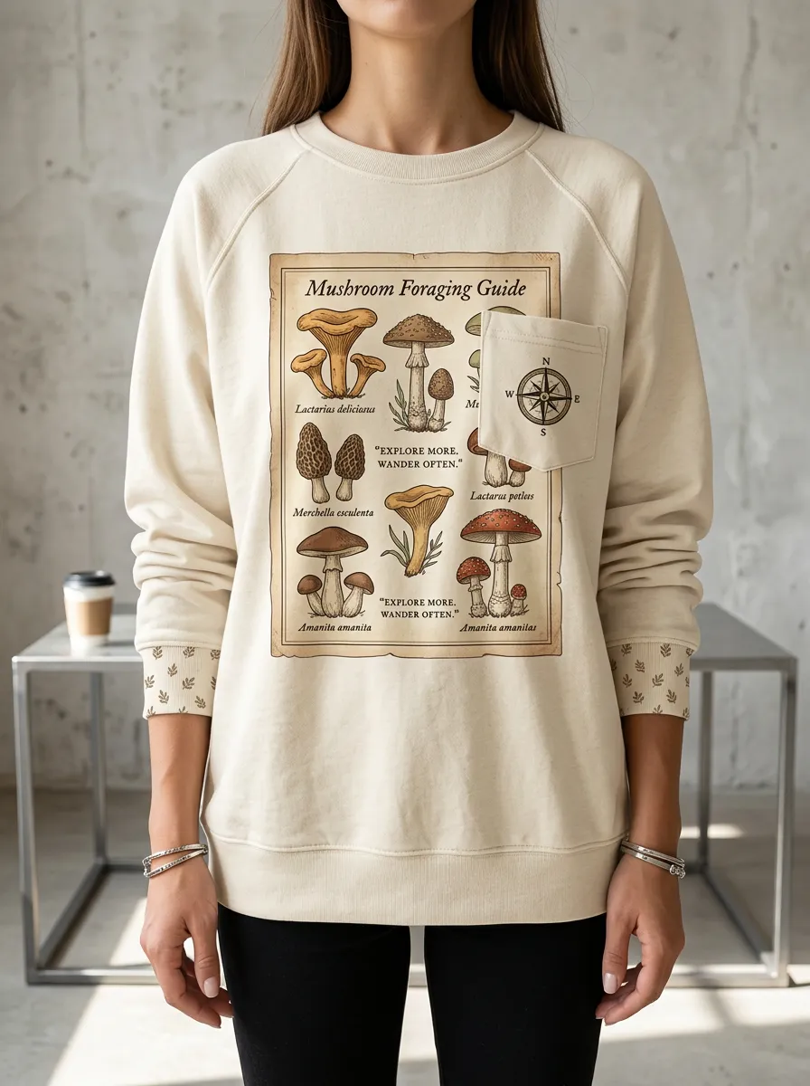 Mushroom Foraging Guide Compass Sweatshirt