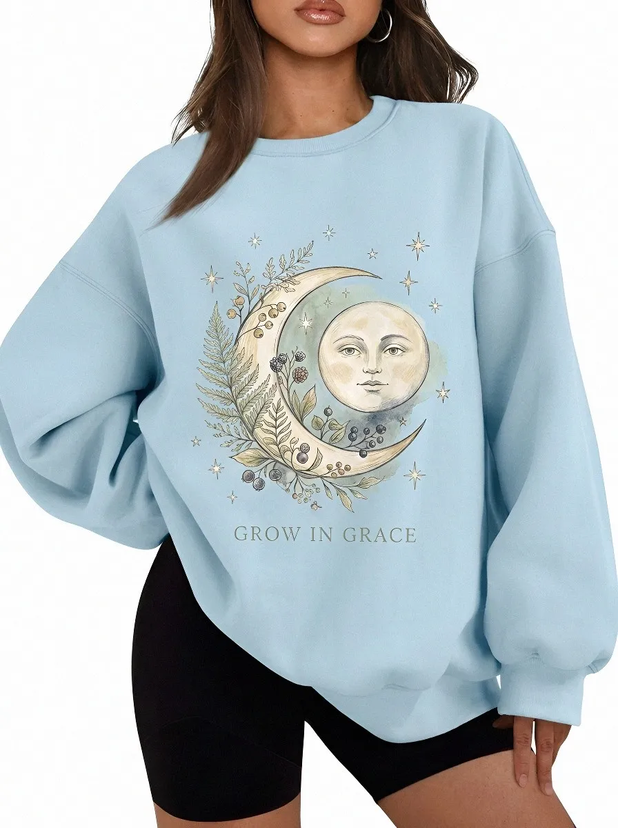 Women's Celestial Moon Botanical Grow In Grace Printed Sweatshirt