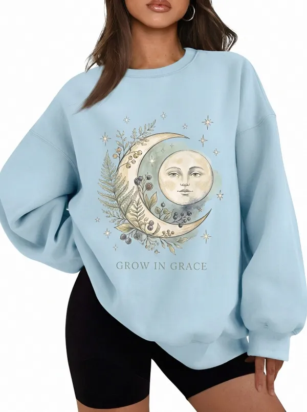 Women's Celestial Moon Botanical Grow In Grace Printed Sweatshirt