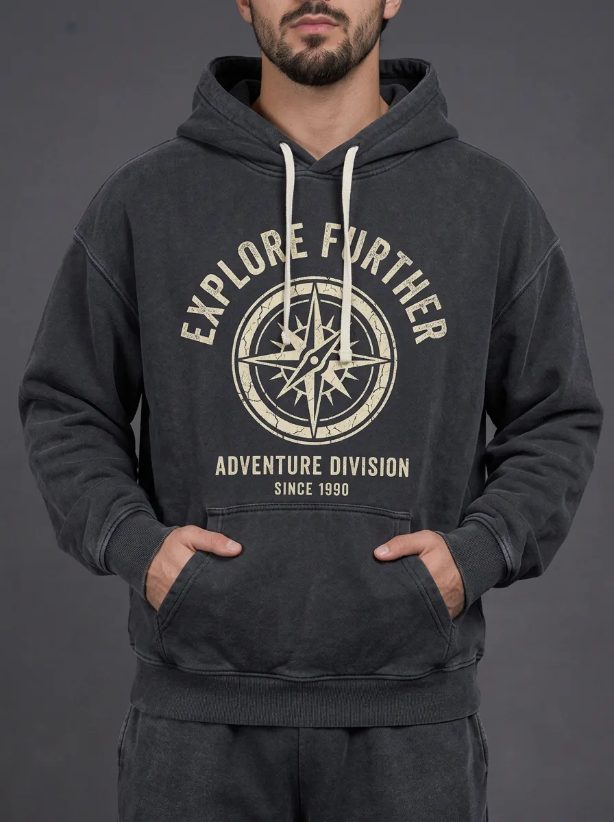 Men's Adventure Compass Explore Further Printed Hoodie