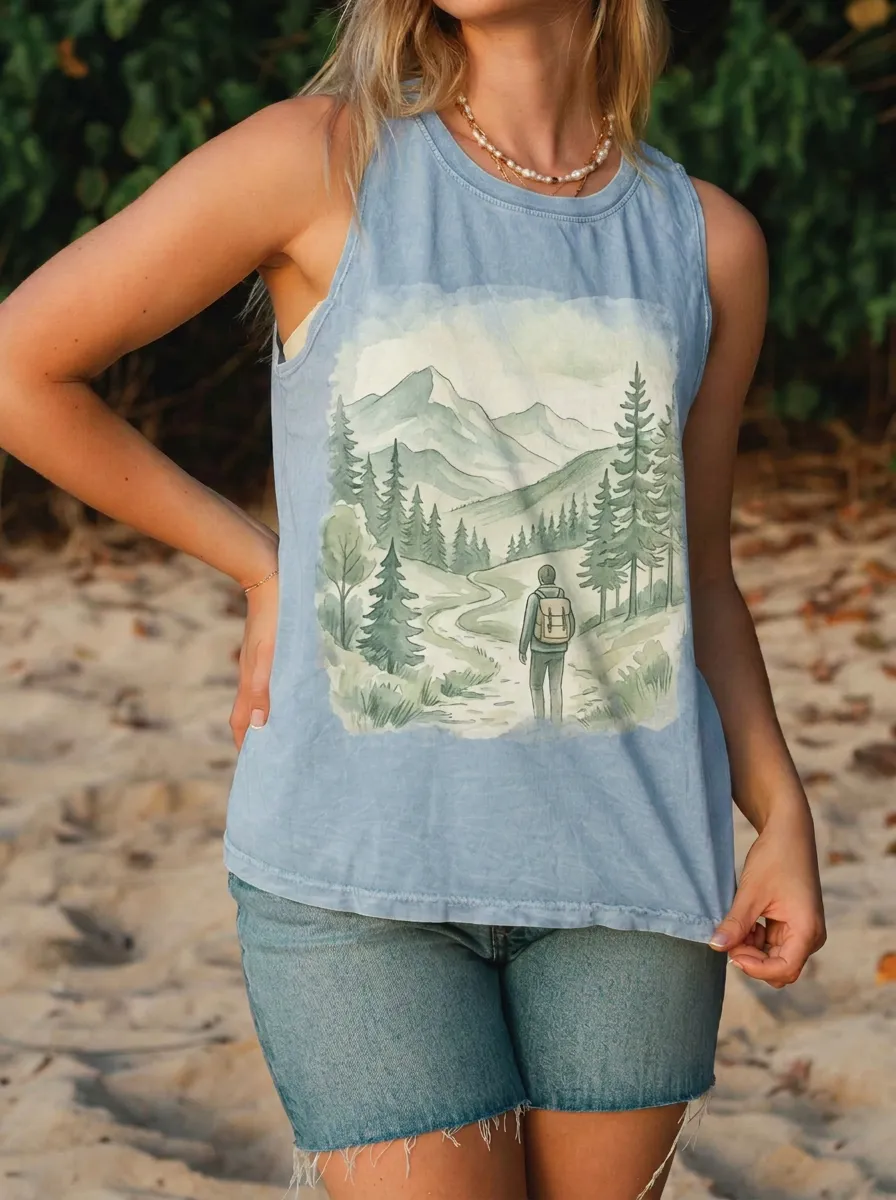 Women's Hiking Nature Lover Mountain Forest Printed Tank Top