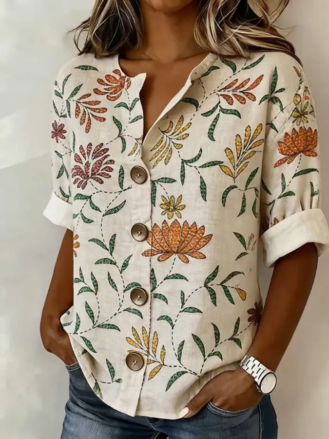 Women's Casual Short-Sleeve Cotton-Linen Top