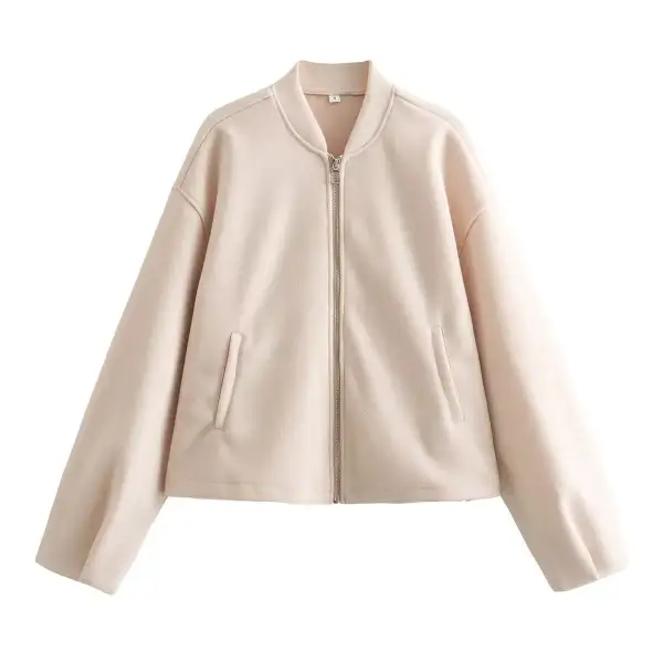 Relaxed Cropped Zip Front Bomber Jacket