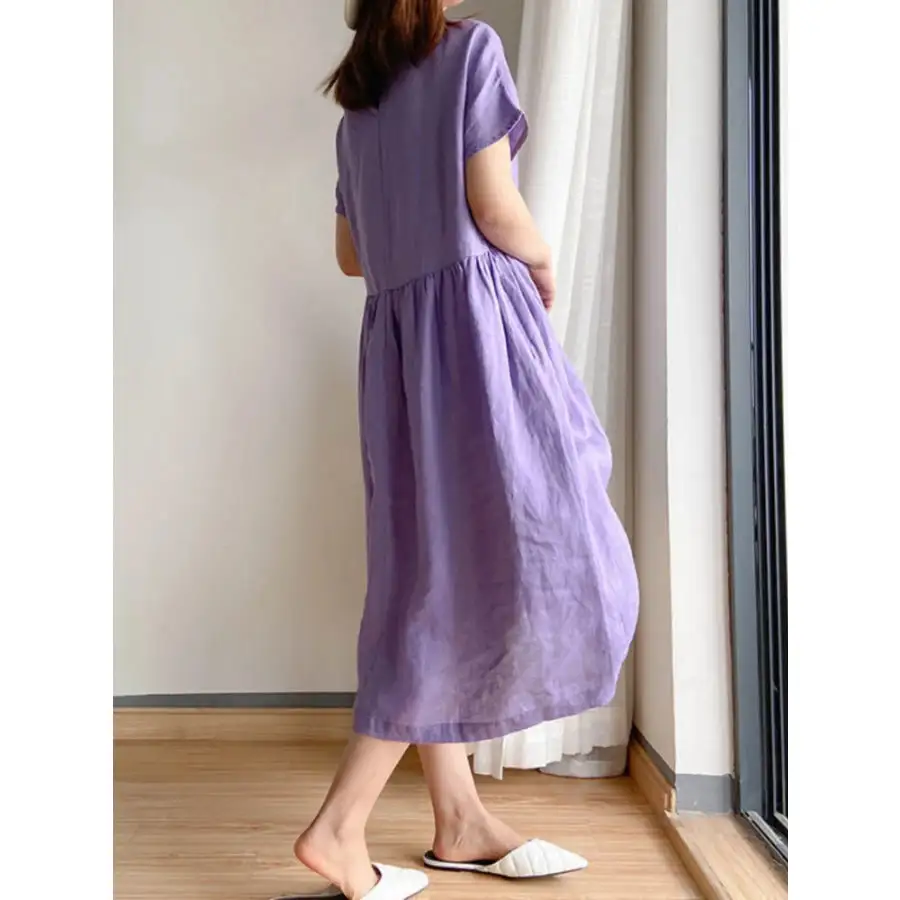 Full Size Casual Round Neck Midi Dress Plus Size