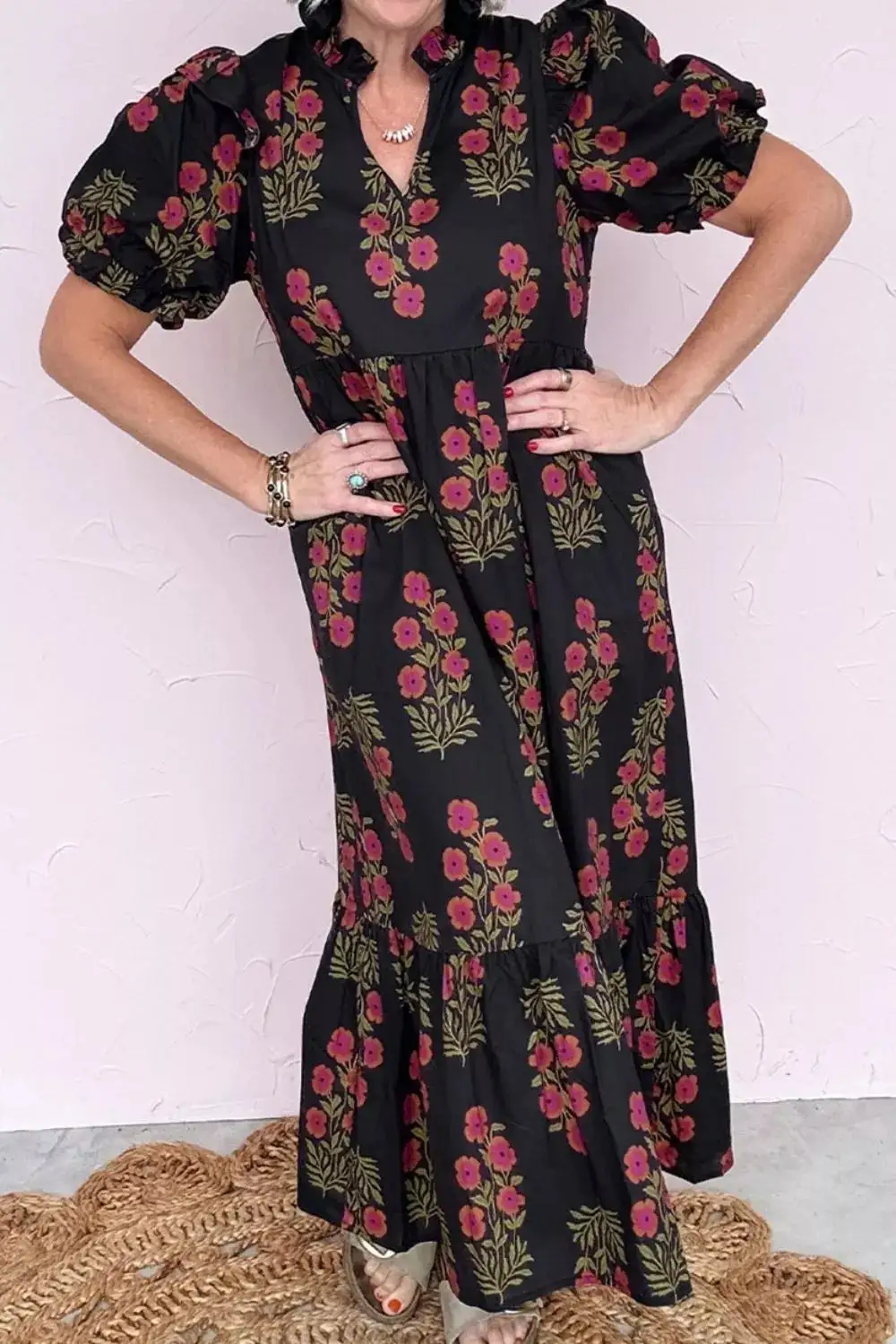 Floral Print Tiered Maxi Dress