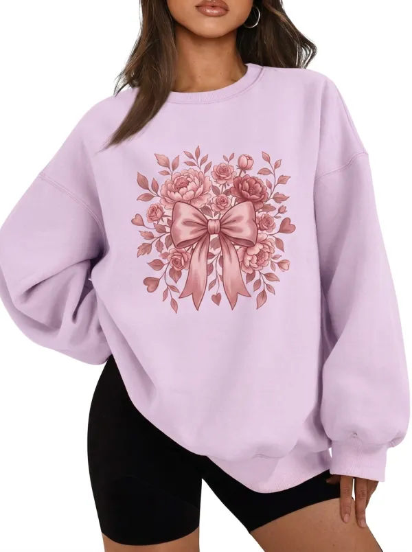 Women's Breast Cancer Awareness Pink Bow Floral Printed Sweatshirt