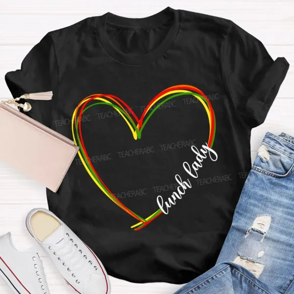 Lunch Lady Colorful Heart-Shaped Print T-Shirt