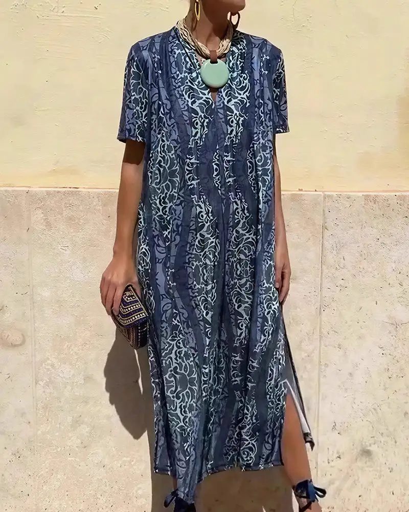 Boho V-Neck Printed Midi Dress