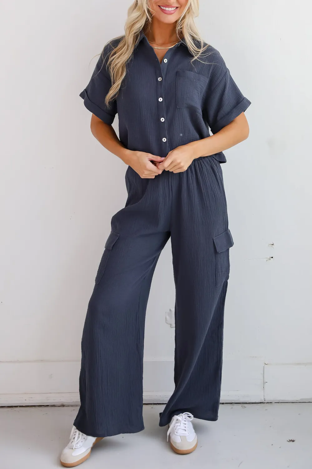 Charcoal Linen Cargo Pants