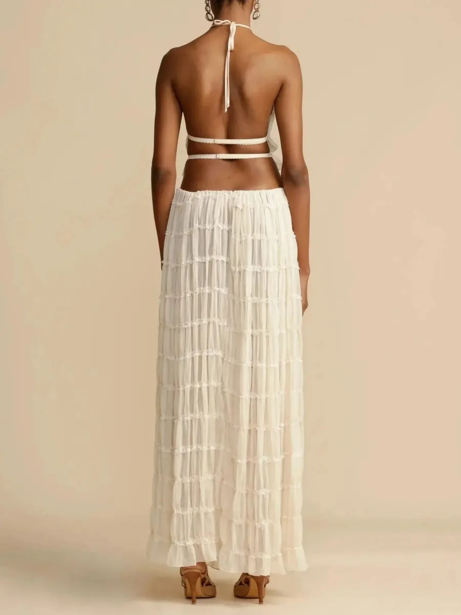 Ariana  Tiered Chiffon Halter Two-Piece Maxi Set