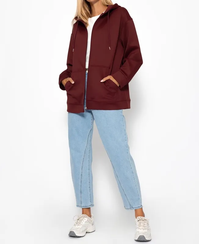 Burgundy Relaxed Hooded Jacket