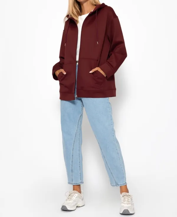 Burgundy Relaxed Hooded Jacket