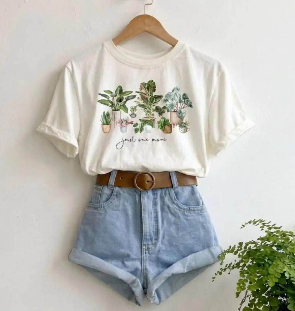 Plant Theme Simple Graphic Cotton Tee