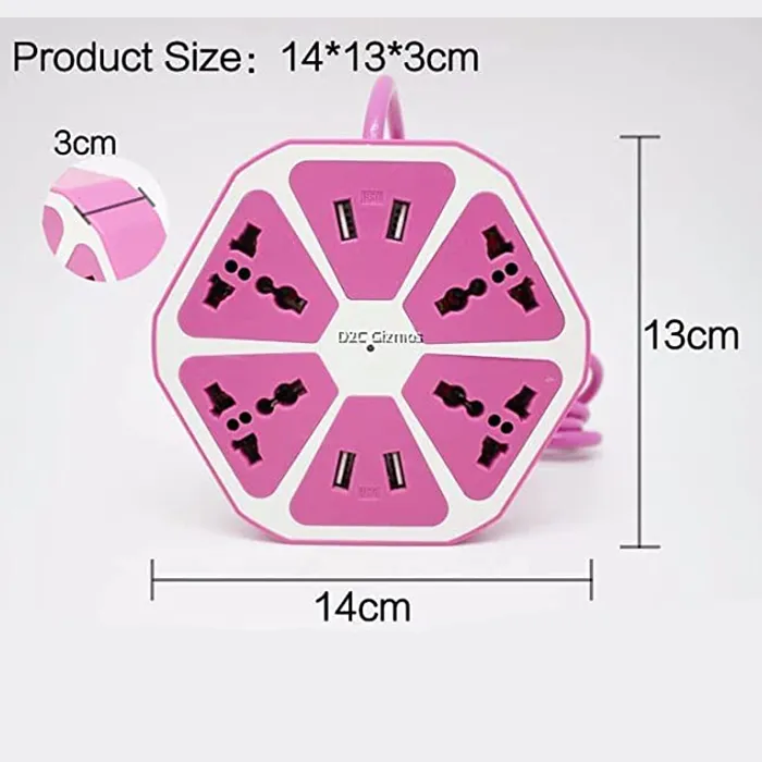 Hexagon Cord Power Socket with 4 USB Ports