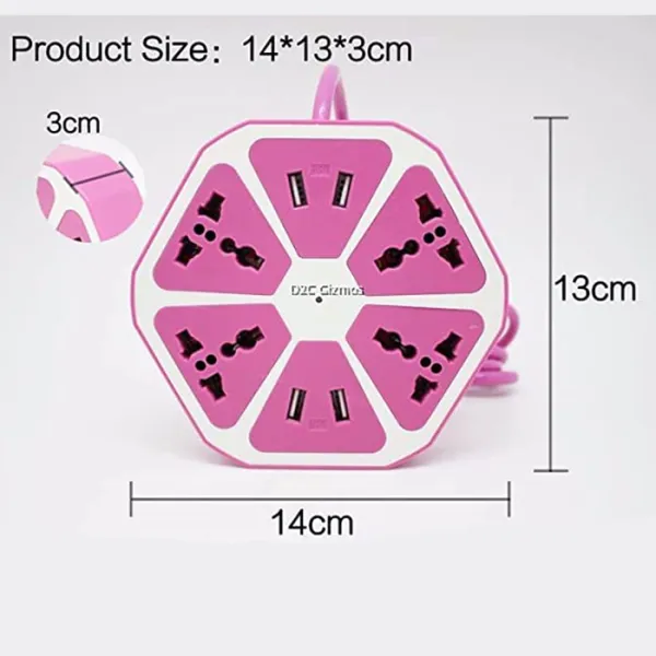 Hexagon Cord Power Socket with 4 USB Ports