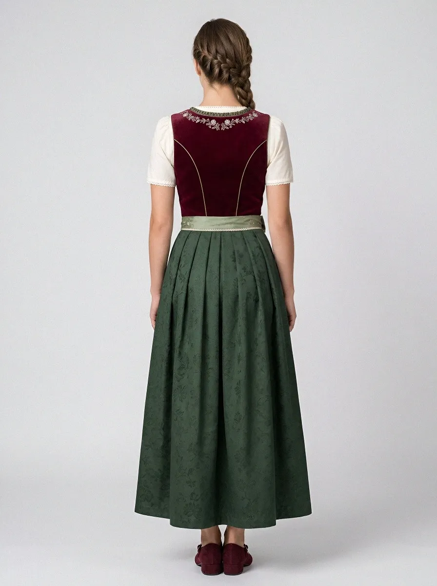 Floral Embroidered Velvet Bodice Square Neck Women's Bavarian Oktoberfest Dirndl Dress