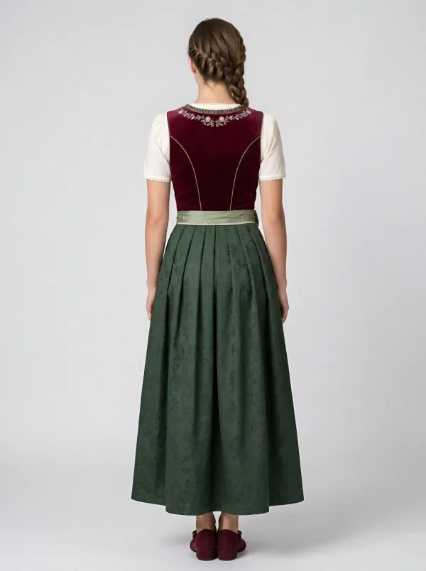 Floral Embroidered Velvet Bodice Square Neck Women's Bavarian Oktoberfest Dirndl Dress