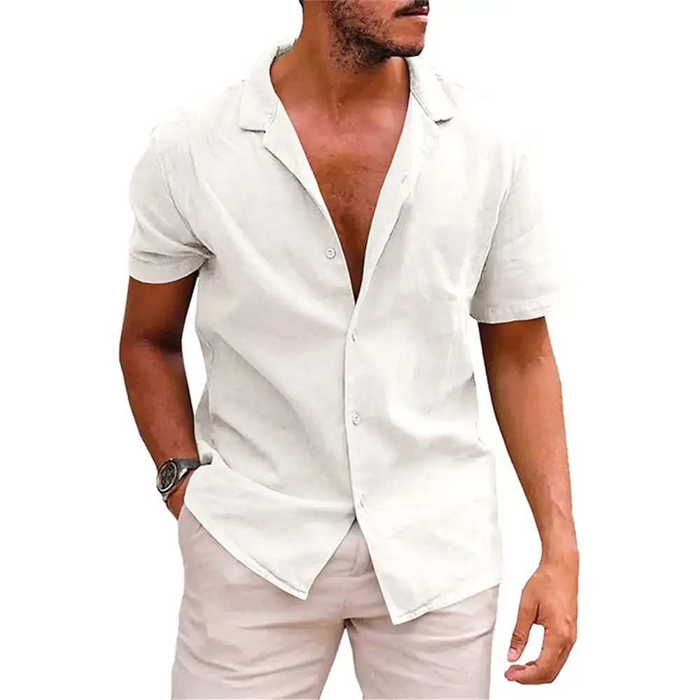 Men's Short-Sleeve Leisure Shirt Lightweight Linen