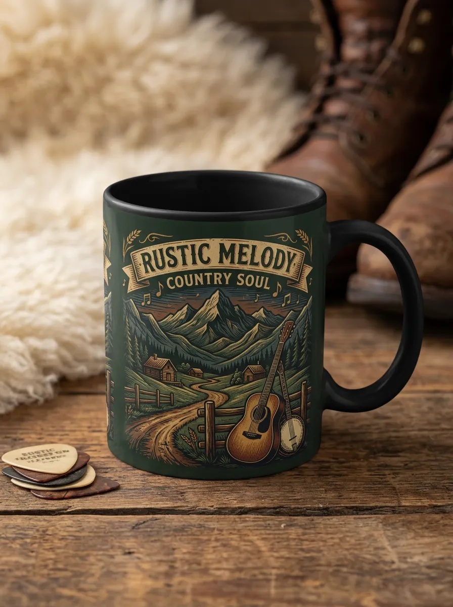 Country Music Rustic Melody Guitar Banjo Mug