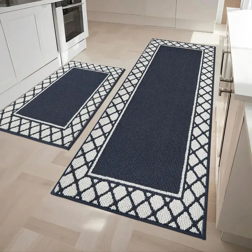 Grid Border Kitchen Rug Set