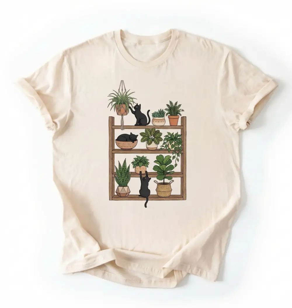 Plant Shelf Cat Graphic Cotton Tee
