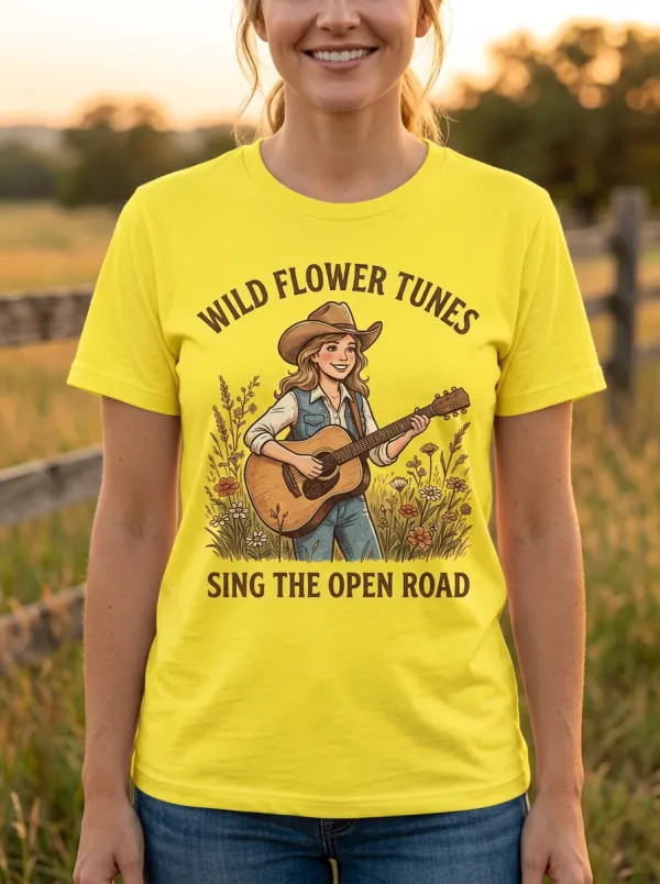 Nashville-Inspired Guitar Floral Country Music Crewneck T-Shirt