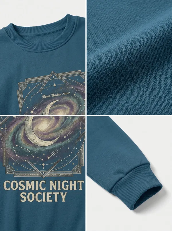 Women's Cosmic Night Society Galaxy Moon Printed T-shirt