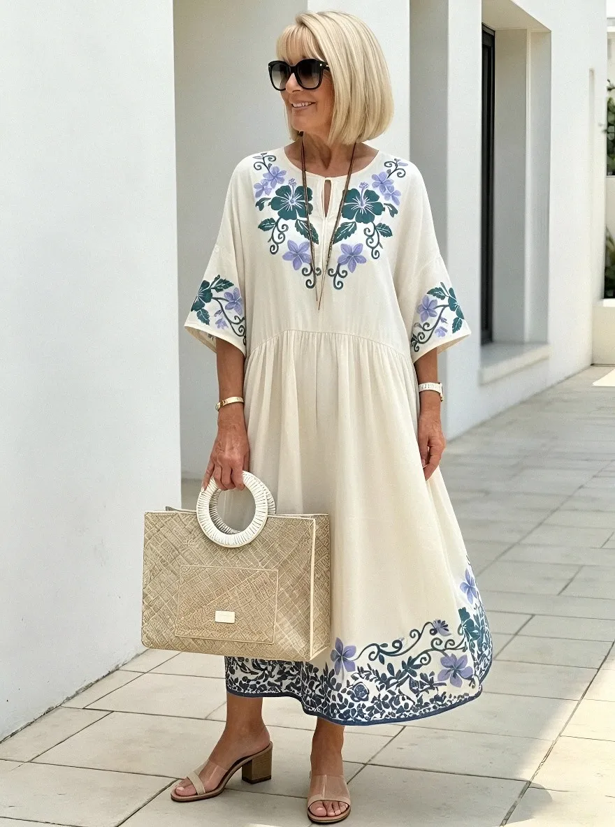 Women's Summer Vacation Floral Embroidered Printed Dress