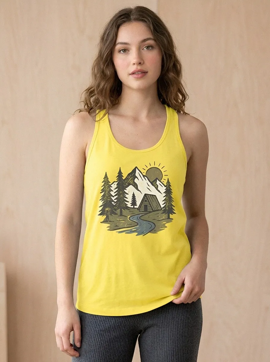 Women's Nature Camping Mountain Cabin Printed Tank Top