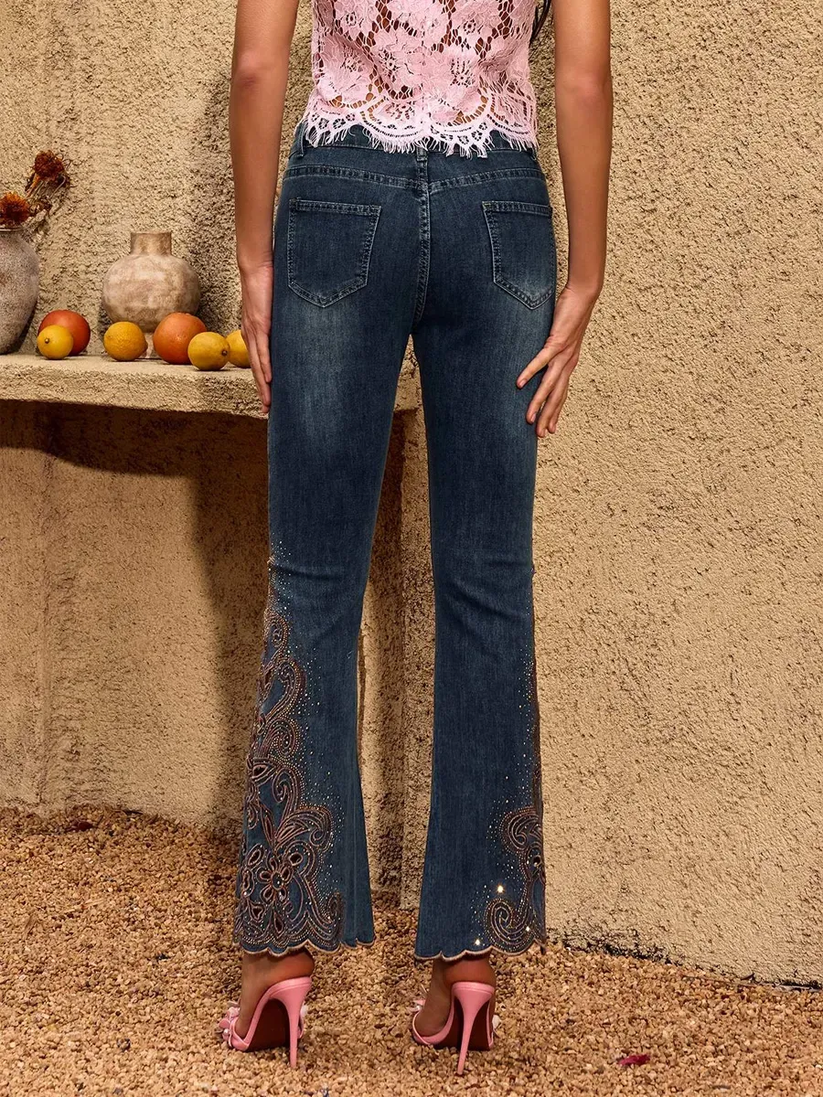 Kiara Cutout Rhinestone Flare Jeans