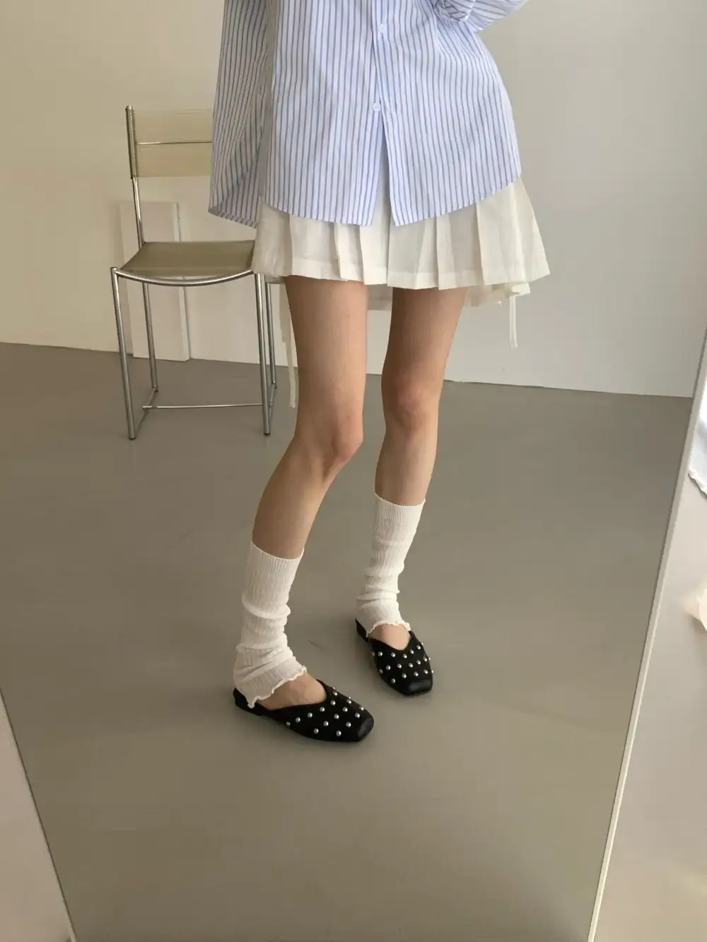 Faux Leather Beaded Slip On Mules